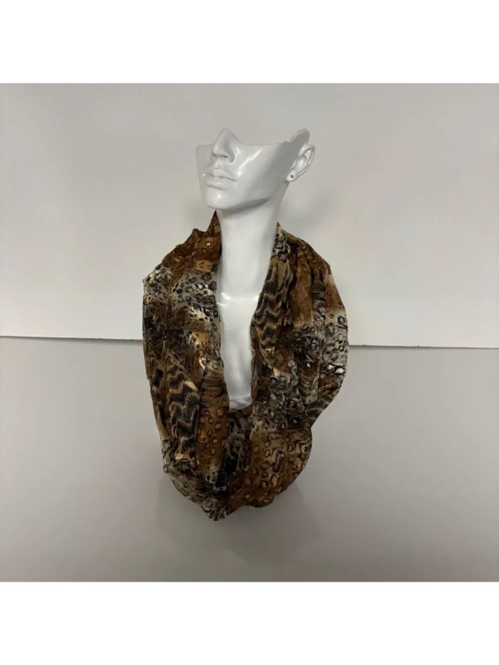 Animal Print Infinity Scarf Lightweight Silky Brown Black Fashion Accessory